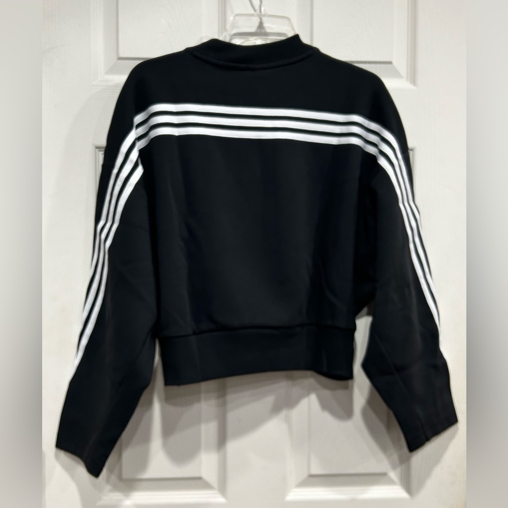 adidas Women's L Large Future Icons 3-Stripes Crew Sweatshirt Black White NWT - Picture 3 of 16